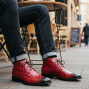 Men's Red Leather Chukka Boots, Casual Ankle Boots - model-casual-setting