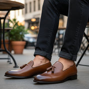 model-casual-setting - Men's Rich Brown Tassel Loafer Leather Shoes
