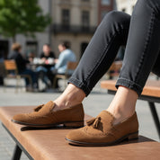 model-casual-setting - Men's Suede Cow Leather Brogue Slip-on Shoes