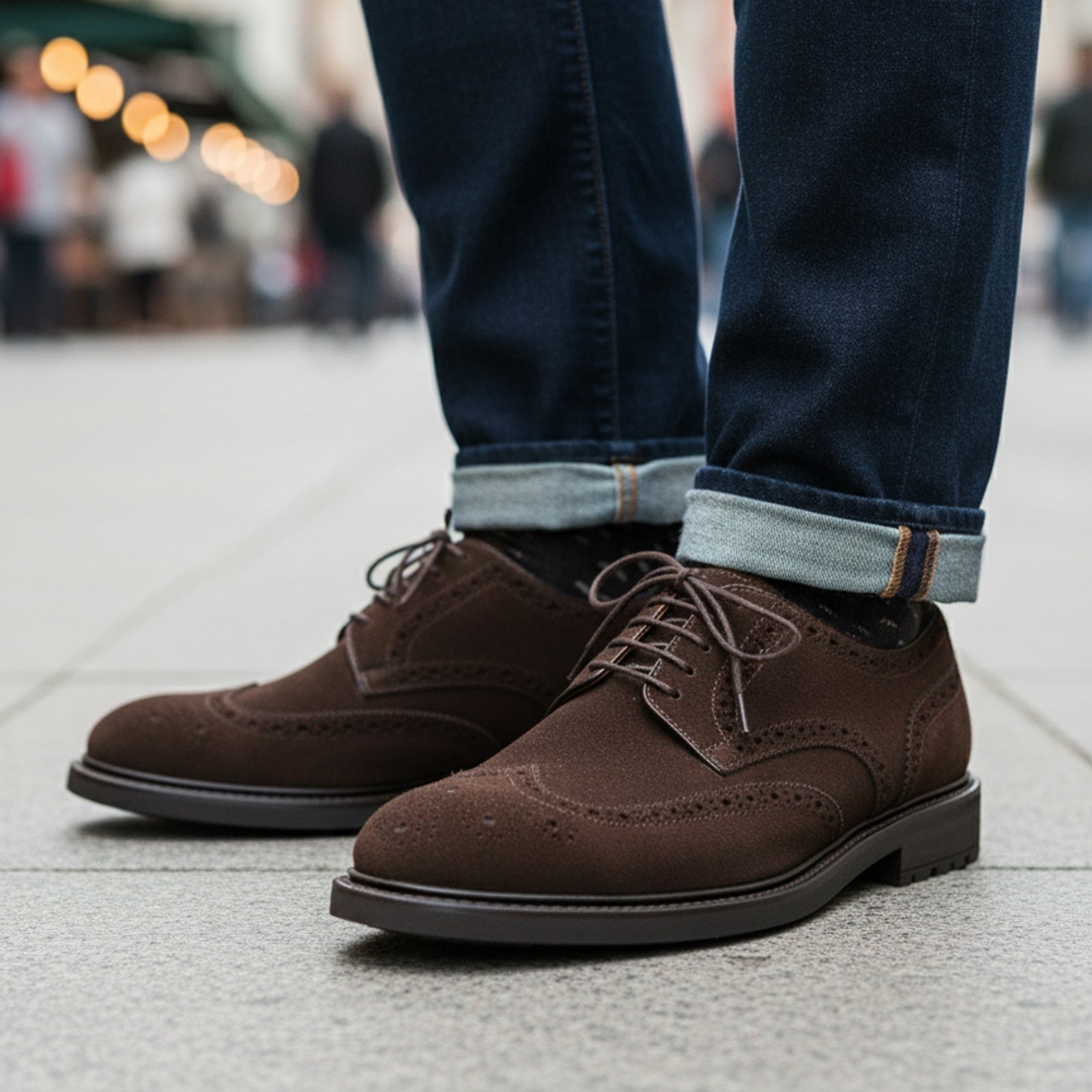 model-casual-setting - Men's Suede Leather Brogue Dress Shoes