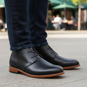 Men's Tan Black Leather Chukka Boots - model-casual-setting