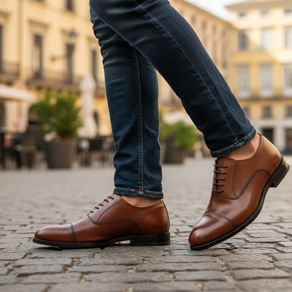 model-casual-setting - Men's Tan Brown Leather Oxford Dress Shoes
