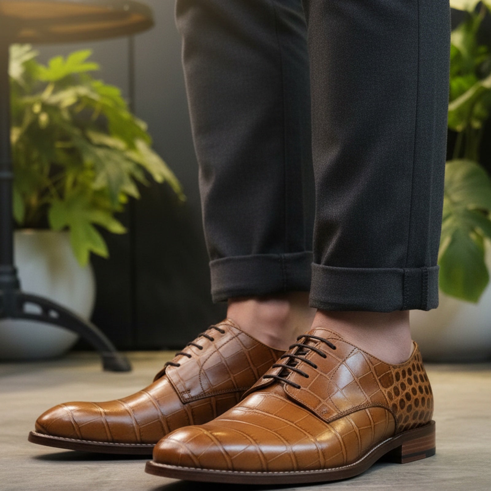 model-casual-setting - Men's Tan Brown Leather Oxford Dress Shoes