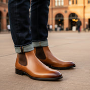 model-casual-setting - Men's Tan Leather Chelsea Boots