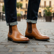 model-casual-setting - Men's Tan Leather Chelsea Boots
