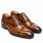 Men's Tan Leather Formal Dress Shoes - model-casual-setting