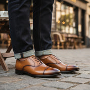 model-casual-setting - Men's Tan Leather Wingtip Brogue Dress Shoes
