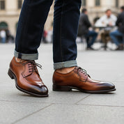model-casual-setting - Men's Tan Leather Wingtip Dress Shoes