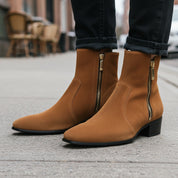 Men's Tan Suede Side-Zip Ankle Boots - model-casual-setting