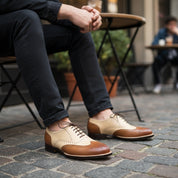 model-casual-setting - Men's Two Tone Calf Leather Wingtip Brogue Dress Shoes