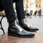 Men's Two Tone Cap Toe Leather Ankle Boots - model-casual-setting