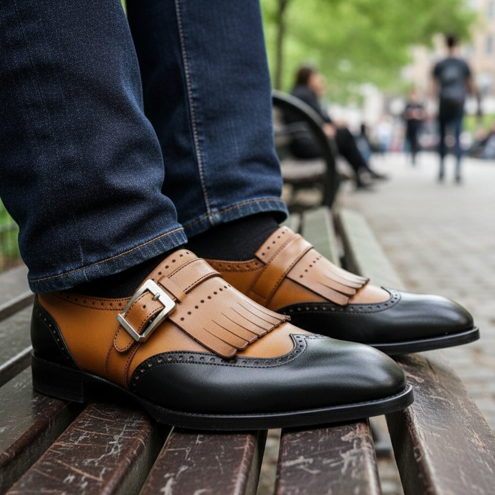 Men's Two-Tone Leather Dress Shoes - model-casual-setting