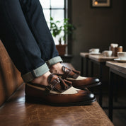 model-casual-setting - Men's Two Tone Leather Fringe Dress Shoes
