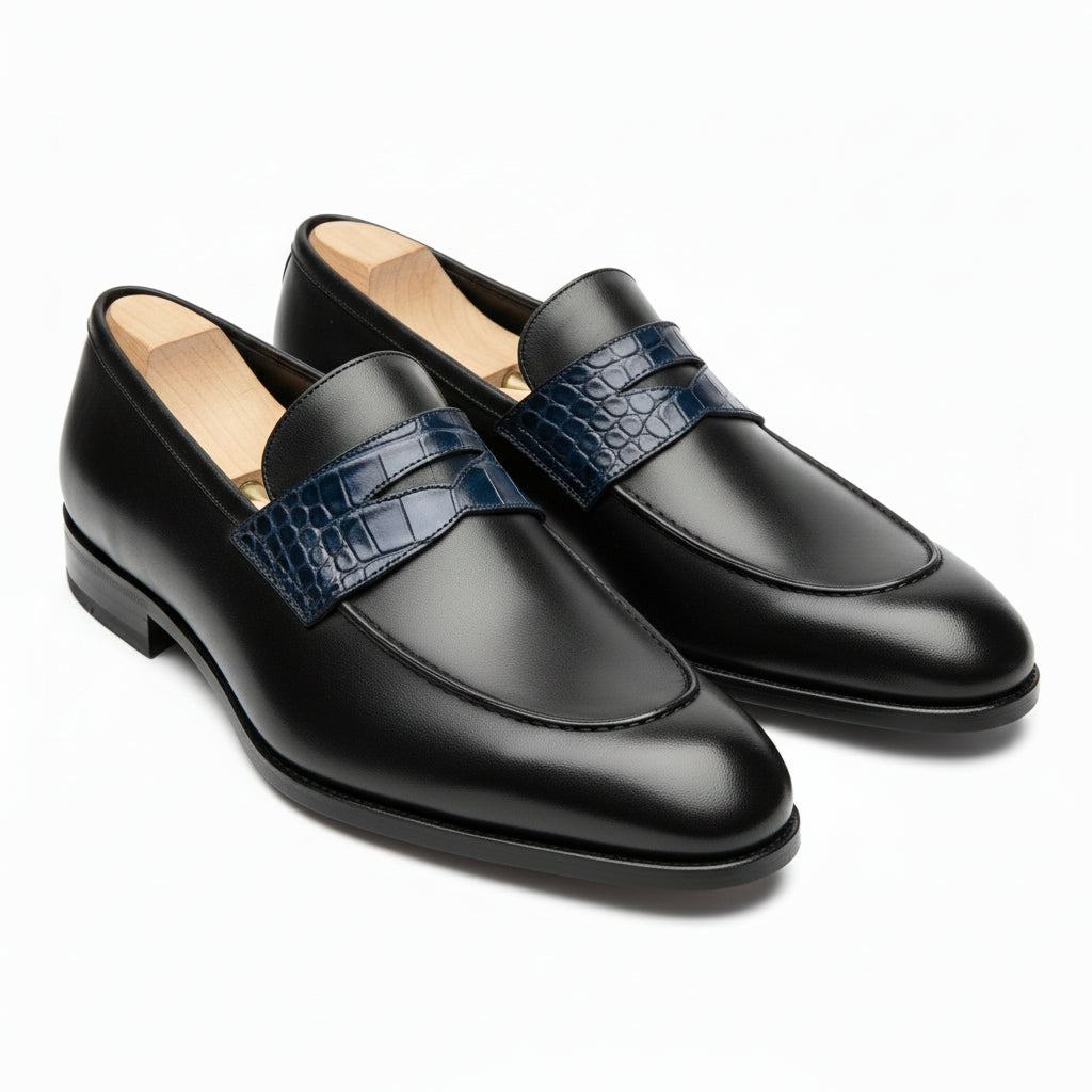 Men's Two-Tone Leather Moccasins Loafers - model-casual-setting