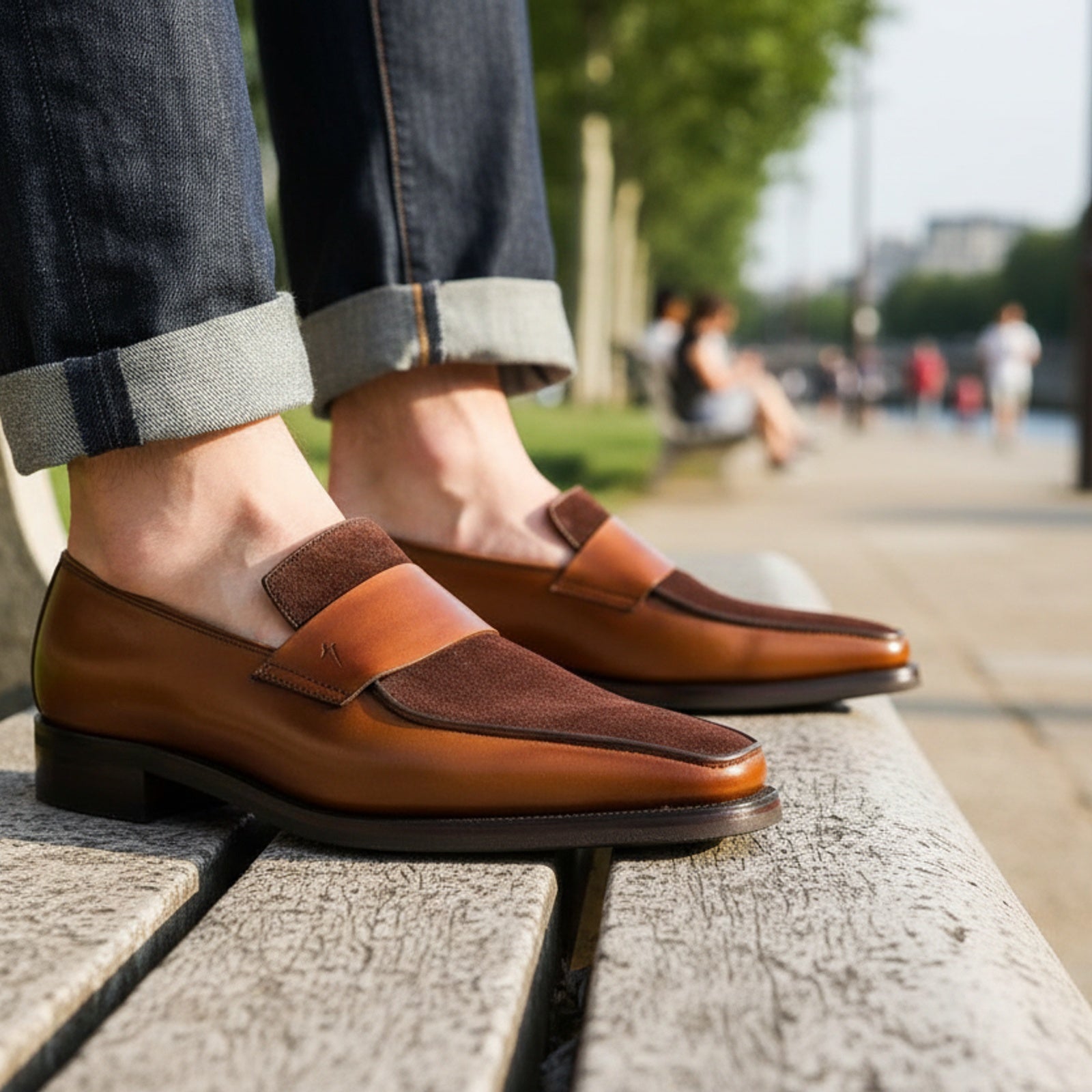 Men's Two-Tone Leather Moccasins - model-casual-setting