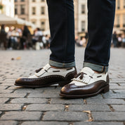 model-casual-setting - Men's Two Tone Leather Tassel Moccasins