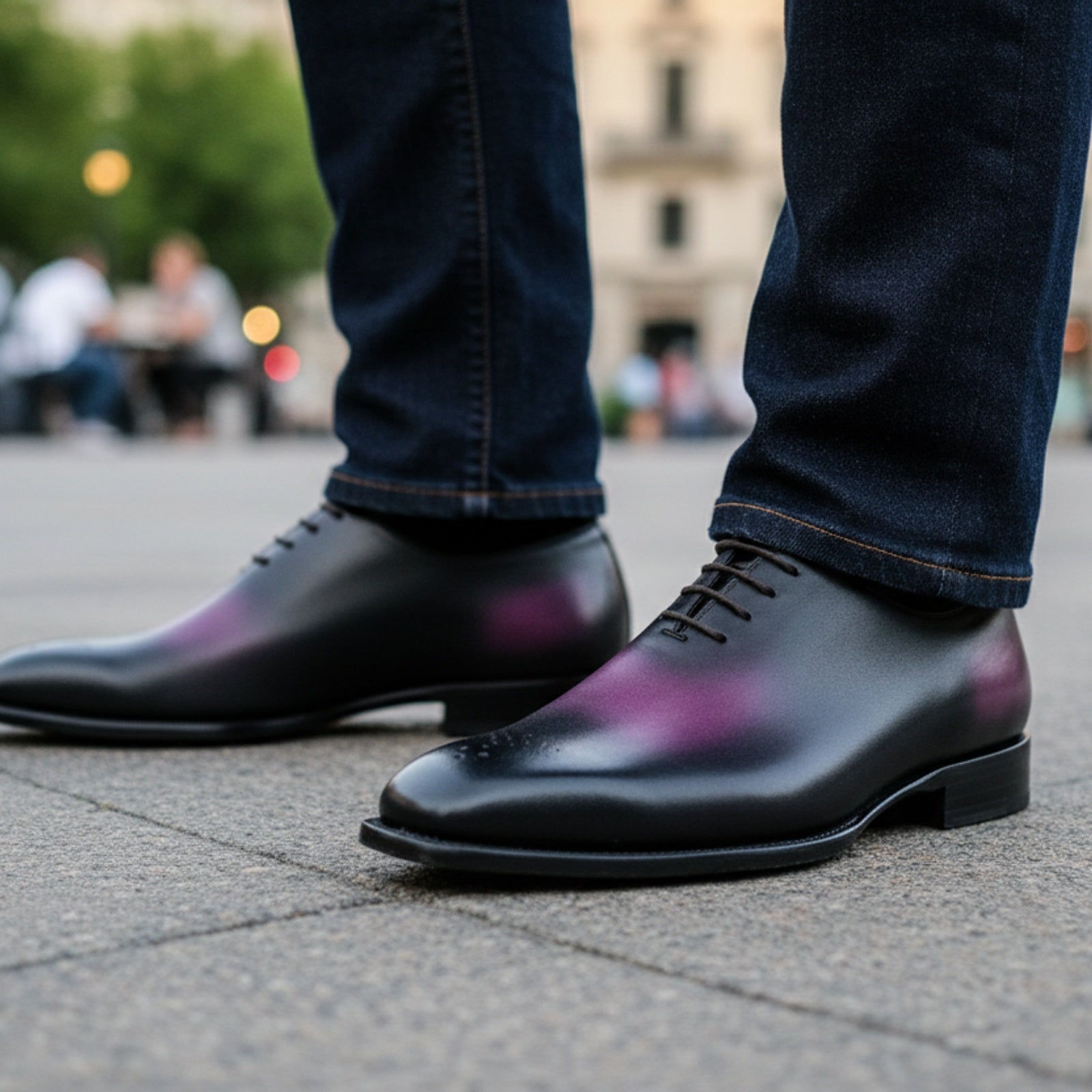 Men's Two-Tone Patina Leather Oxford Shoes - model-casual-setting