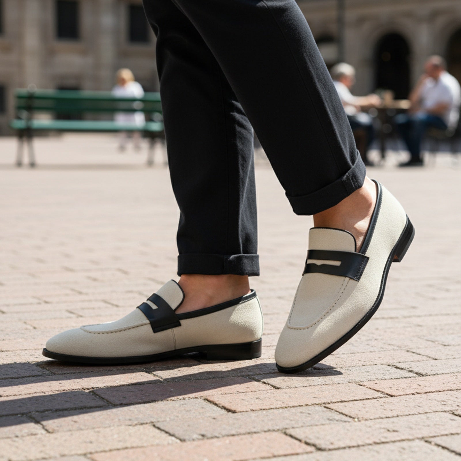 Men's Two-Tone Suede Loafers - model-casual-setting