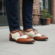 Men's Two-Tone Wingtip Brogue Leather Shoes - model-casual-setting