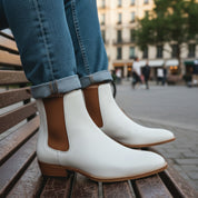 Men's White Chelsea Leather Boots - model-casual-setting