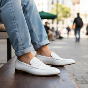 model-casual-setting - Men's White Leather Moccasin Loafers