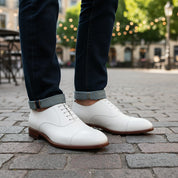 model-casual-setting - Men's White Leather Oxford Dress Shoes