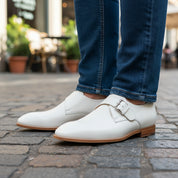 model-casual-setting - Men's White Monk Strap Leather Dress Shoes