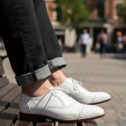 Men's White Wingtip Leather Party Shoes - model-casual-setting