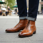 Men's Wingtip Lace-Up Leather Ankle Boots - model-casual-setting