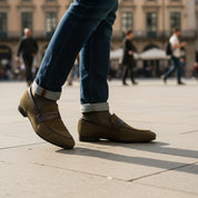 Men's Brown Suede Moccasin Loafers - model-casual-setting
