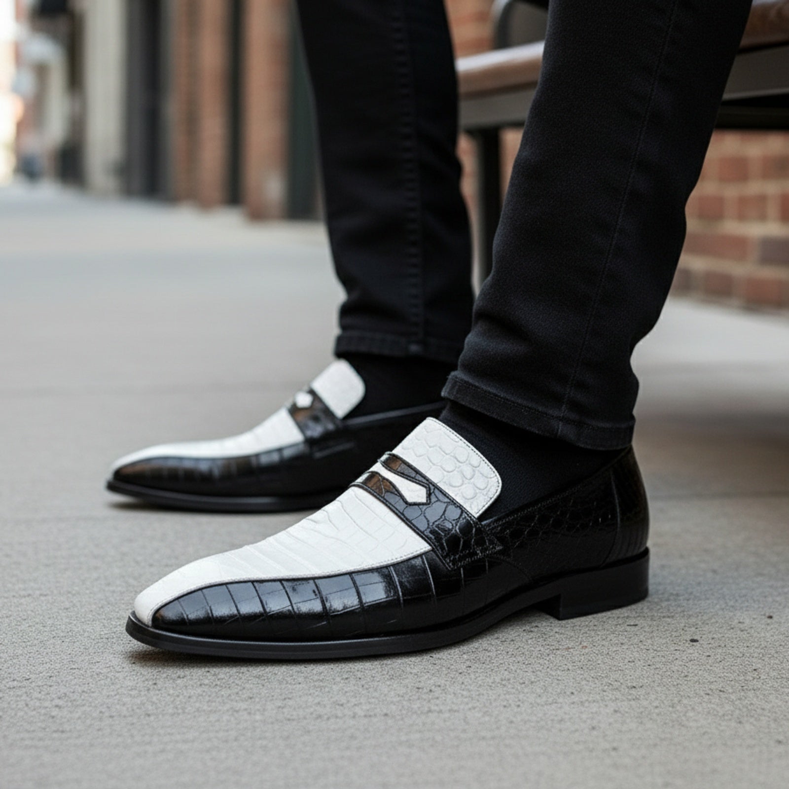 Spectator Shoes with Crocodile Skin Texture, Two Tone Design - model-casual-setting