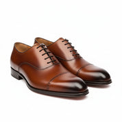Tan Brown Oxford Dress Shoes for Men - model-casual-setting