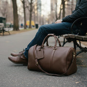 Leather Travel Duffel Bag with Shoe Compartment - model-casual-setting