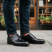 Men's Black Crocodile Leather Oxford Shoes - model-casual-setting