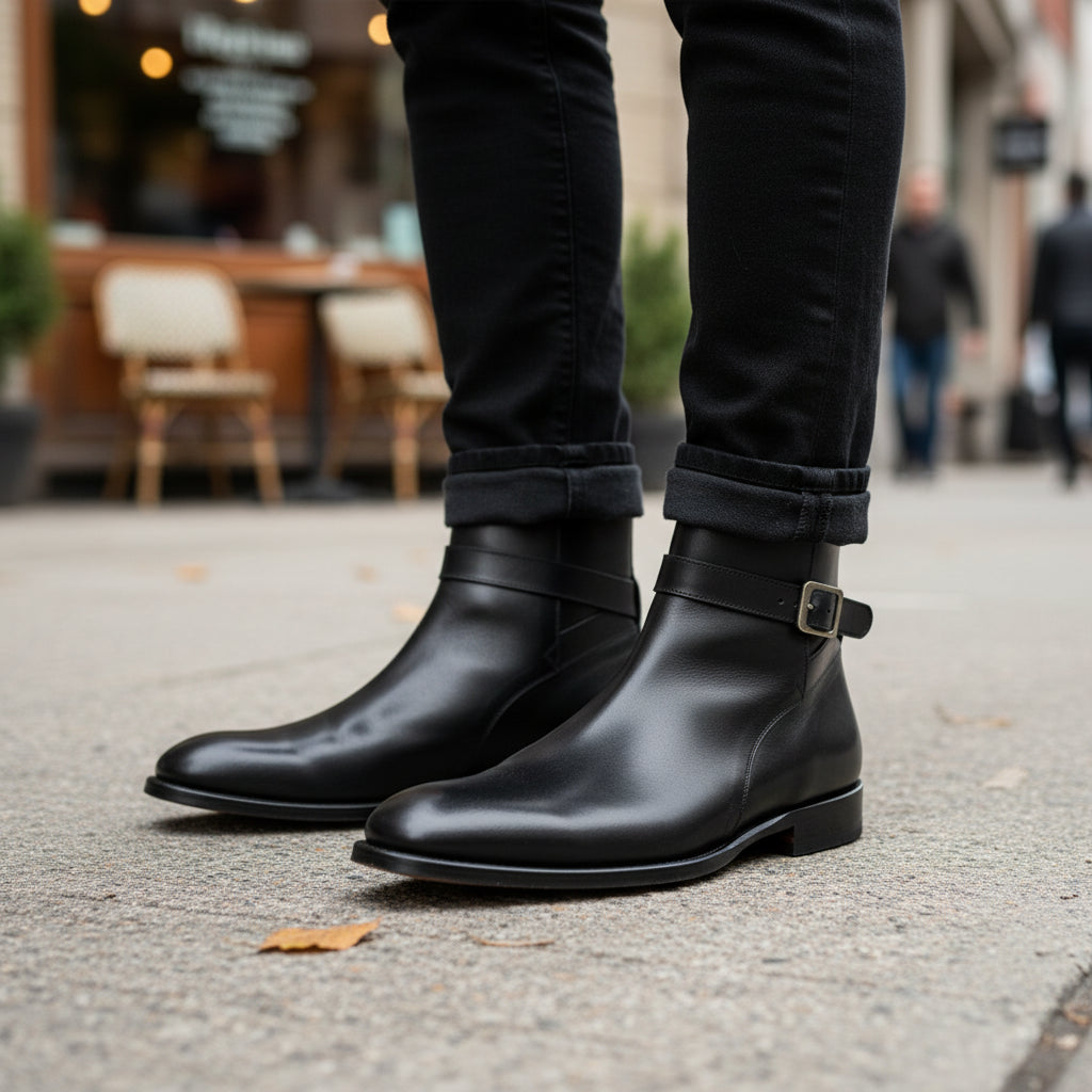 Men's Black Leather Jodhpur Ankle Boots - model-casual-setting