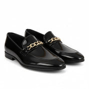 Men's Black Leather Loafers with Chunky Chain - model-casual-setting