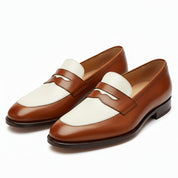 Two Tone Spectator Shoes Brown and White Leather Dress Oxford Shoes - model-casual-setting