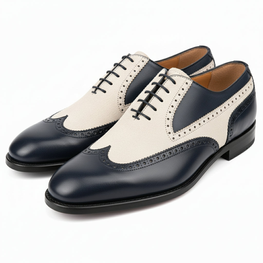 Two-Tone Wingtip Leather Dress Shoes - model-casual-setting