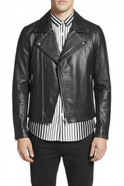 model-front-closed - Men Black Motorcycle Leather Jacket Leather Jacket, Leather Jackets