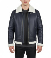 model-front-closed - Men's B-3 Shearling Jacket, Aviator Leather Jacket, Bomber Jacket, Flight Jacket