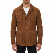 model-front-closed - Men's Safari Jacket, Field Jacket for Men, Suede Field Jacket, Men's Outdoor Jacket