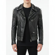 model-front-closed - Punk Men Make to Order Rock Studded Jacket, Moto Biker Jacket