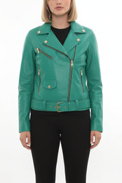 model-front-closed - Women's Biker Leather Jacket, Moto Jacket, Leather Motorcycle Jacket, Women's Moto Jacket