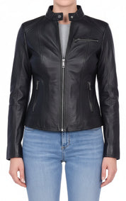 model-front-closed - Women's Moto Leather Jacket, Women's Motorcycle Jacket, Women's Biker Jacket, Women's Leather Jacket