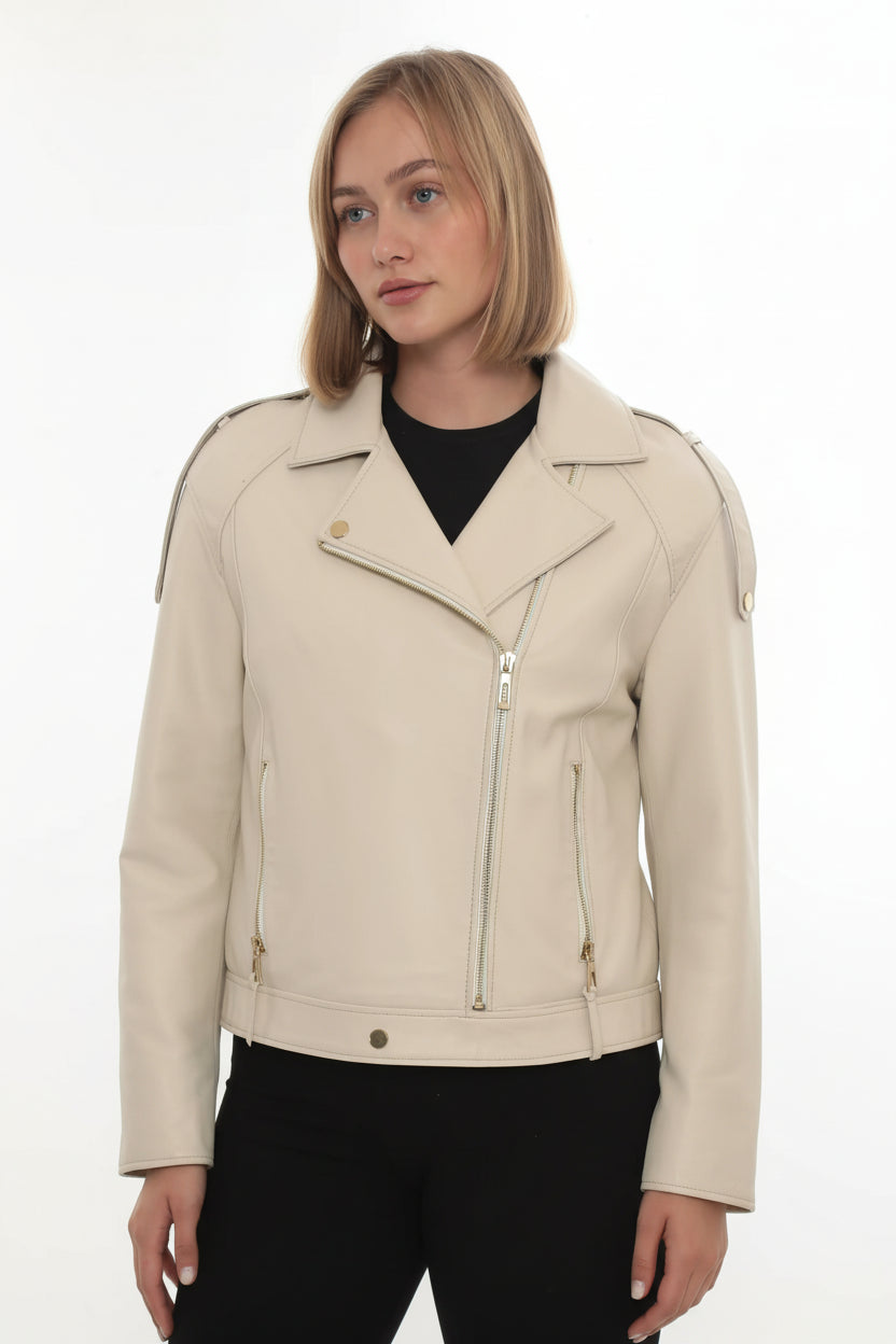 model-front-closed - Women's Moto Leather Jacket, Women's Motorcycle Jacket, Women's Biker Jacket, Women's Leather Jacket