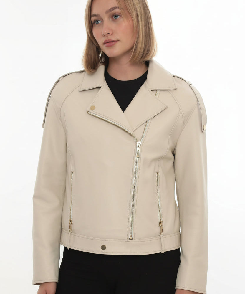 model-front-closed - Women's Moto Leather Jacket, Women's Motorcycle Jacket, Women's Biker Jacket, Women's Leather Jacket