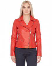 model-front-closed - Women's Moto Leather Jacket, Women's Motorcycle Jacket, Leather Biker Jacket, Women's Leather Moto Jacket