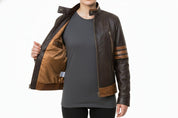 model-front-open - Men’s X-Men Inspired Brown Leather Jacket, Stylish Motorcycle Jacket