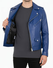 model-front-open - Women Fashion Leather Jacket Blue Leather Jacket, Biker Style Jacket
