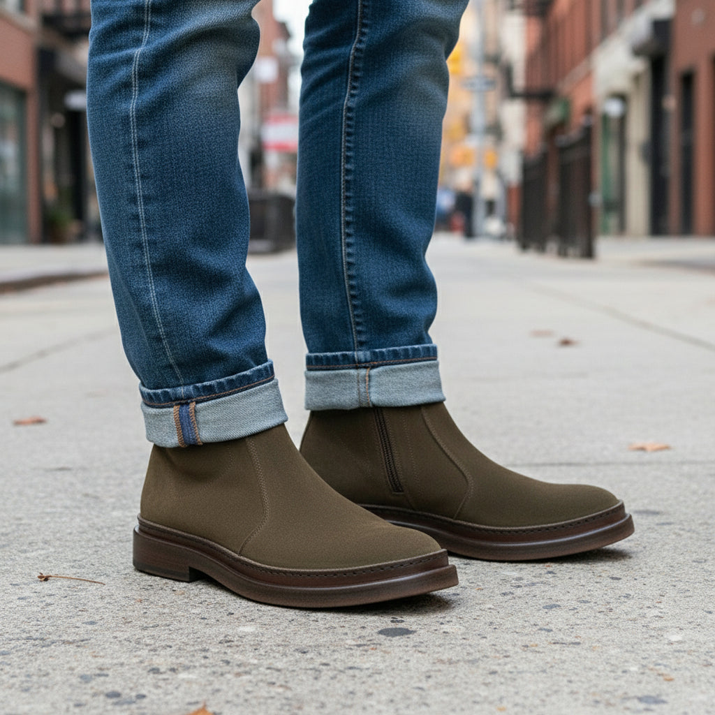 model-outdoor - Men's Handmade Suede Ankle Boots